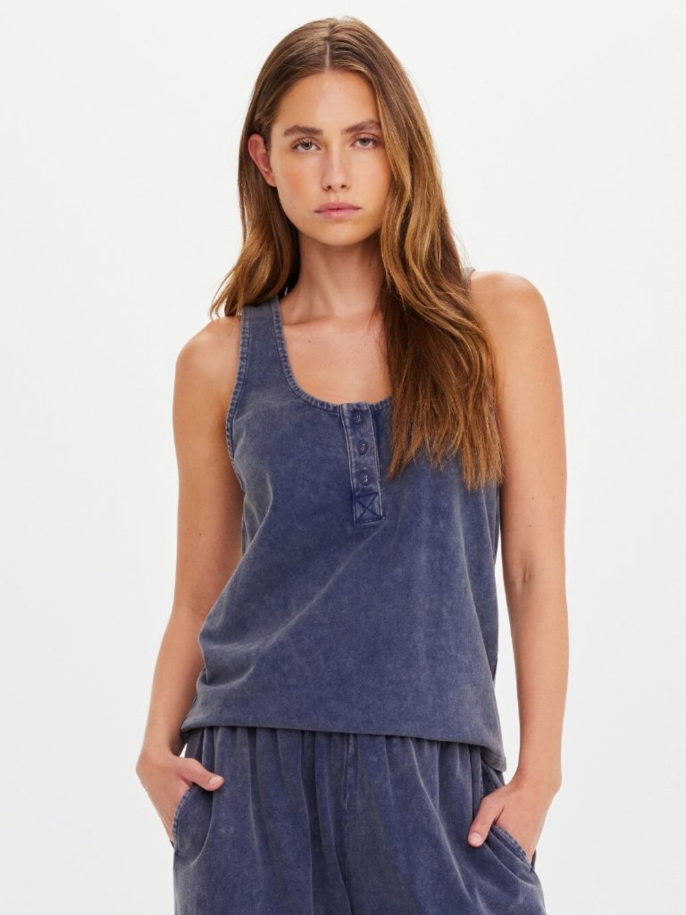 The Upside SOHO KAPRI RACERBACK TANK, denim blue cotton, size S